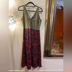 OOAK Upcycled Yoga top Elegant Olive and Pink Paisley Dress